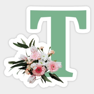 Letter T green with colorful flowers Sticker